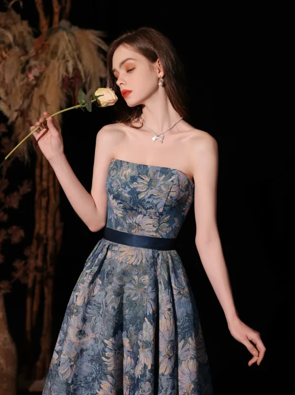 Vintage / Retro Ocean Blue Prom Dresses 2022 A-Line / Princess Square Neckline Puffy Short Sleeve Sash Backless Floor-Length / Long Prom Formal Dresses