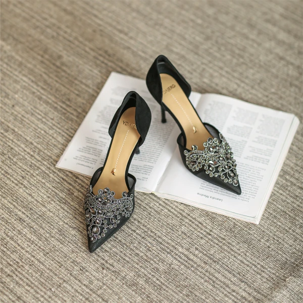 Chic / Beautiful Gold Rhinestone Wedding Shoes 2022 7 cm Stiletto Heels Pointed Toe Wedding Womens Shoes High Heels