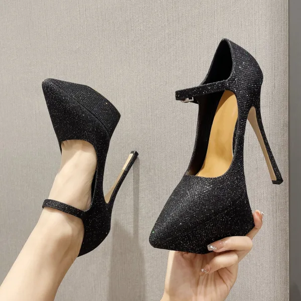 Scintillantes Sexy Noire Cocktail Soirée Paillettes Escarpins 2023 13 cm Talons Aiguilles À Bout Pointu Escarpins Talons Hauts