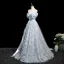 Chic / Beautiful Sky Blue Appliques Prom Dresses 2025 A-Line / Princess Strapless Floor-Length / Long Tulle Backless Prom Sleeveless Formal Dresses