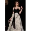 Charming Black Floral Evening Dresses 2022 A-Line / Princess Strapless Sleeveless Bow Backless Floor-Length / Long Evening Party Formal Dresses
