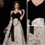 Charming Black Floral Evening Dresses 2022 A-Line / Princess Strapless Sleeveless Bow Backless Floor-Length / Long Evening Party Formal Dresses