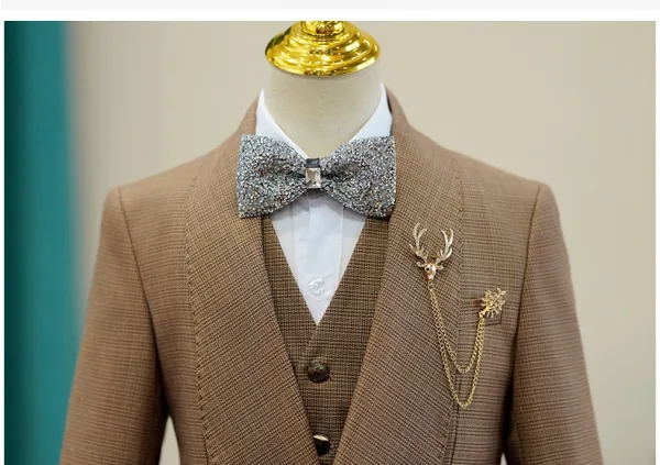 Coffee Long Sleeve 6-piece Boys Wedding Suits 2024 Wedding Body Jewellery Coat Pants Shirt Tie Vest