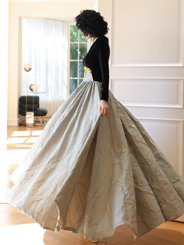 Elegant Black Evening Dresses 2023 A-Line / Princess V-Neck Long Sleeve Floor-Length / Long Prom Formal Dresses