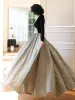 Elegant Black Evening Dresses 2023 A-Line / Princess V-Neck Long Sleeve Floor-Length / Long Prom Formal Dresses
