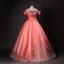 Elegant Watermelon Beading Appliques Sequins Prom Dresses 2024 Ball Gown Off-The-Shoulder Sleeveless Backless Floor-Length / Long Prom Formal Dresses