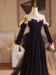 Audrey Hepburn Style Black Appliques Prom Dresses 2025 A-Line / Princess Strapless 1/2 Sleeves Backless Bow Floor-Length / Long Prom Formal Dresses