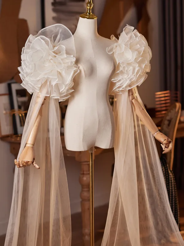 Unusual Champagne Handmade  Flower Tulle Prom shawl 2026