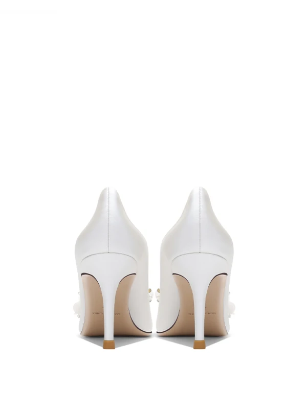 Elegant White Satin Appliques Rhinestone Wedding Shoes 2024 8 cm Stiletto Heels Pointed Toe Wedding Pumps High Heels