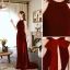 Fashion Burgundy Suede Evening Dresses 2022 A-Line / Princess Sleeveless Backless Halter Sweep Train Evening Party Formal Dresses