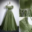 Chic / Belle Vert Cendré Satin Robe De Bal 2023 Princesse Bretelles Spaghetti Gonflée Manches Courtes Dos Nu Faux Diamant Noeud Ceinture Longue Promo Robe De Ceremonie
