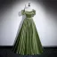 Chic / Belle Vert Cendré Satin Robe De Bal 2023 Princesse Bretelles Spaghetti Gonflée Manches Courtes Dos Nu Faux Diamant Noeud Ceinture Longue Promo Robe De Ceremonie