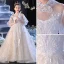 Charming Ivory Prom Flower Girl Dresses 2022 Ball Gown High Neck 1/2 Sleeves Beading Pearl Sequins Floor-Length / Long Flower Girl Dresses