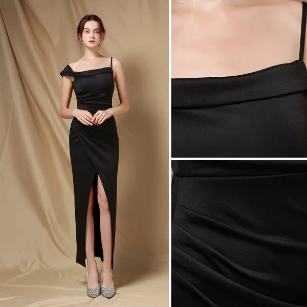 Modest / Simple Black Party Dresses 2022 Trumpet / Mermaid Spaghetti Straps Sleeveless Backless Floor-Length / Long Evening Party Cocktail Party Formal Dresses