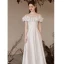 Chic / Beautiful White Homecoming Graduation Dresses Prom Dresses 2023 A-Line / Princess Off-The-Shoulder Ruffle Short Sleeve Satin Backless Tea-length Formal Dresses
