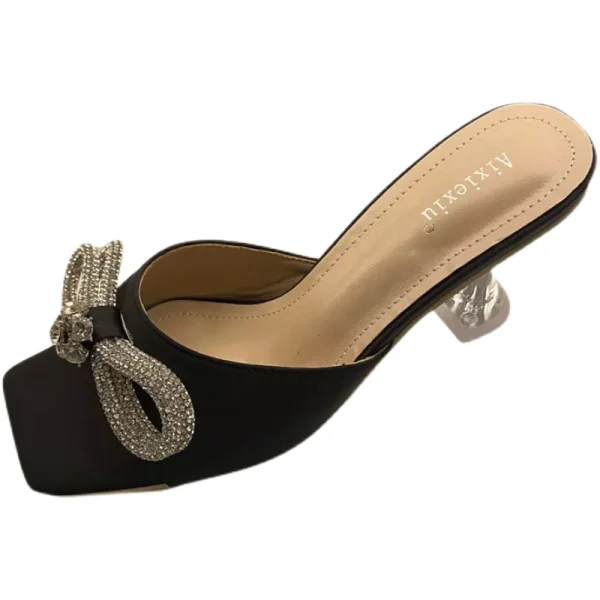 Charmant Sexy Ivoire Soirée Faux Diamant Noeud Sandales Femme 2022 8 cm Talons Aiguilles Peep Toes / Bout Ouvert Sandales Talons Hauts