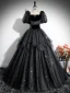 Elegante Schwarz Glanz Ballkleider 2024 Ballkleid Eckiger Ausschnitt Geschwollenes Kurze Ärmel Rückenfreies Lange Ball Festliche Kleider