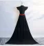 Vintage / Retro Chinese style Black Evening Party Cheongsam 2025 High Neck Cap Sleeves Sweep Train