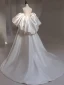 Audrey Hepburn Style White Satin Wedding Dresses 2024 Ball Gown Strapless Puffy Short Sleeve Backless Sweep Train Wedding