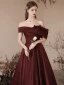Vintage Burgunderrot Satin Ballkleider 2024 A Linie Ärmellos Off Shoulder Rückenfreies Lange Ball Festliche Kleider