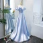 Elegante Himmelblau Ballkleider 2021 A Linie Gekreuzte Träger Rüschen Einfarbig Satin Off Shoulder Lange Tanzen Festliche Kleider