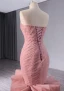 High-end Blushing Pink Cascading Ruffles Flower Prom Dresses 2024 Trumpet / Mermaid Strapless Sleeveless Backless Court Train Prom Formal Dresses