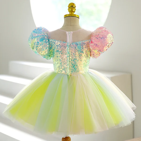 Colored Multi-Colors Sequins Short Party Dresses Flower Girl Dresses 2022 Ball Gown Scoop Neck Puffy Short Sleeve Flower Girl Dresses