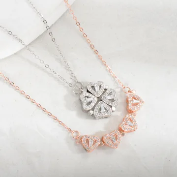 Mode Halsband Klövergrön Blad Rhinestone Saterling Silver Rosa Guld Tillbehör 2023