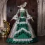 Vintage / Retro Medieval Dark Green Pearl Lace Flower Printing Ruffle Prom Dresses 2026 Ball Gown Square Neckline Bell sleeves Backless Floor-Length / Long
