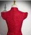 Chinese style Burgundy Beading Sequins Lace Embroidered Cheongsam 2024 A-Line / Princess High Neck Cap Sleeves Floor-Length / Long Prom