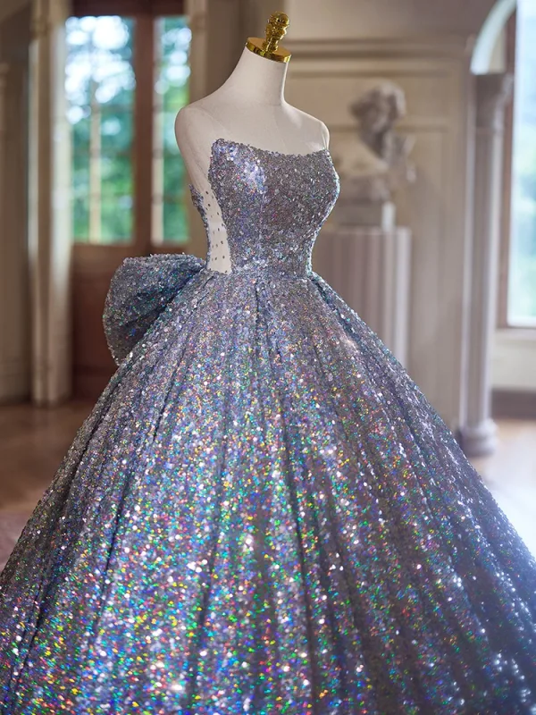 Sparkly Multi-Colors Sequins Prom Dresses 2024 Ball Gown Strapless Sleeveless Backless Sparkly Multi-Colors Sequins Prom Dresses 2024 Ball Gown Strapless Sleeveless Backless