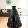 Fashion Dark Green Bow Prom Dresses 2023 A-Line / Princess Strapless Sleeveless Backless Floor-Length / Long Prom Formal Dresses