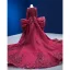 Vintage / Retro High-end Burgundy Sequins Evening Dresses 2022 Trumpet / Mermaid Scoop Neck Long Sleeve Bow Royal Train Prom Formal Dresses