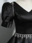 Vintage / Retro Black Rhinestone Satin Prom Dresses 2024 Ball Gown V-Neck Short Sleeve Backless Floor-Length / Long Prom Formal Dresses