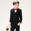 Classic 5-piece Stripe Black Long Sleeve Boys Wedding Suits 2022 Coat Pants Shirt Tie Vest Wedding