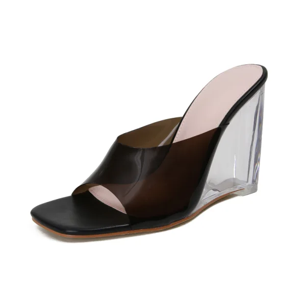 Transparent Summer Orange Cocktail Party Womens Sandals 2022 9 cm Crystal Wedges Open / Peep Toe Sandals High Heels