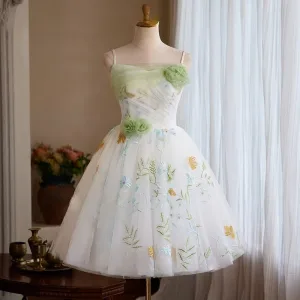 Chic Beautiful Sage Green Appliques Homecoming Graduation Dresses 2025 A Line Princess Spaghetti Straps Sleeveless Backless Short Tulle