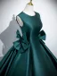 Vintage / Retro Dark Green Bow Satin Prom Dresses 2025 Ball Gown Scoop Neck Sleeveless Backless Floor-Length / Long Prom Formal Dresses