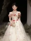 Flower Fairy White Beading Appliques Prom Dresses 2023 A-Line / Princess Off-The-Shoulder Sleeveless Backless Floor-Length / Long Prom Formal Dresses
