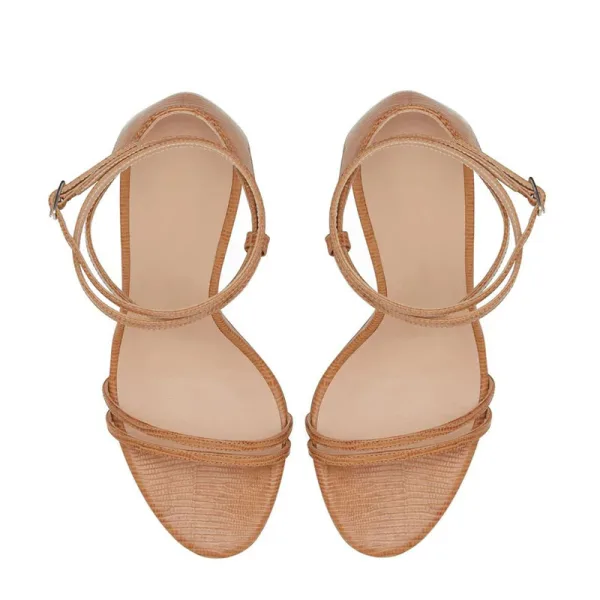 Fashion Brown Street Wear Summer Womens Sandals 2022 Ankle Strap 11 cm Stiletto Heels Open / Peep Toe Sandals High Heels