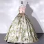 Fantaisie Vert Floral Satin Robe De Bal 2022 Robe Boule Bustier Noeud Sans Manches Dos Nu Longue Robe De Ceremonie