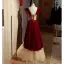 Vintage / Retro Burgundy Suede Printing Prom Dresses 2022 A-Line / Princess Square Neckline Short Sleeve Backless Floor-Length / Long Prom Formal Dresses