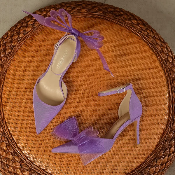 Chic / Beautiful Prom Lavender Womens Shoes 2023 Ankle Strap Bow 8 cm Stiletto Heels Pointed Toe Womens Shoes High Heels