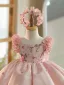 Lovely Candy Pink Sequins Short Birthday Flower Girl Dresses 2024 Ball Gown Scoop Neck Ruffle Short Sleeve Bow