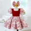 Elegant Burgundy Floral Short Flower Girl Dresses 2022 Ball Gown Square Neckline Short Sleeve Bow Flower Girl Dresses