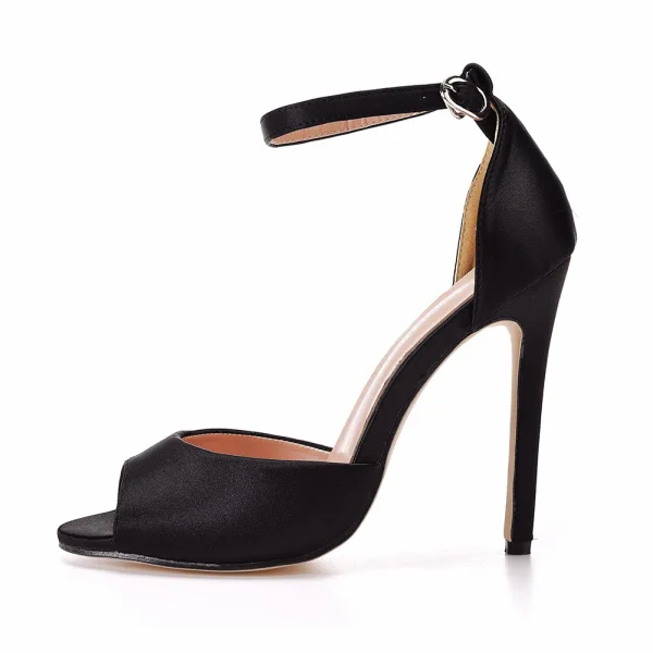 Sexy Noire Soirée Sandales Femme 2022 Bride Cheville 11 cm Talons Aiguilles Peep Toes / Bout Ouvert Sandales Talons Hauts