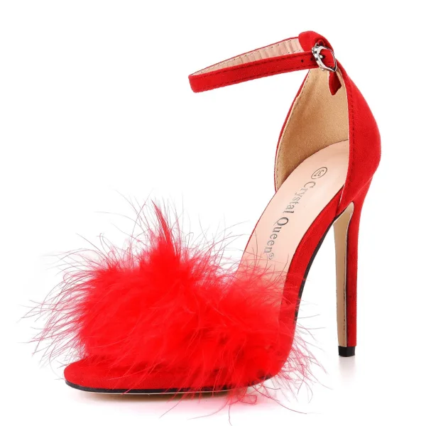 Sexy Rougissant Rose Daim Promo Sandales Femme 2024 Bride Cheville 11 cm Talons Aiguilles Peep Toes / Bout Ouvert Sandales Talons Hauts