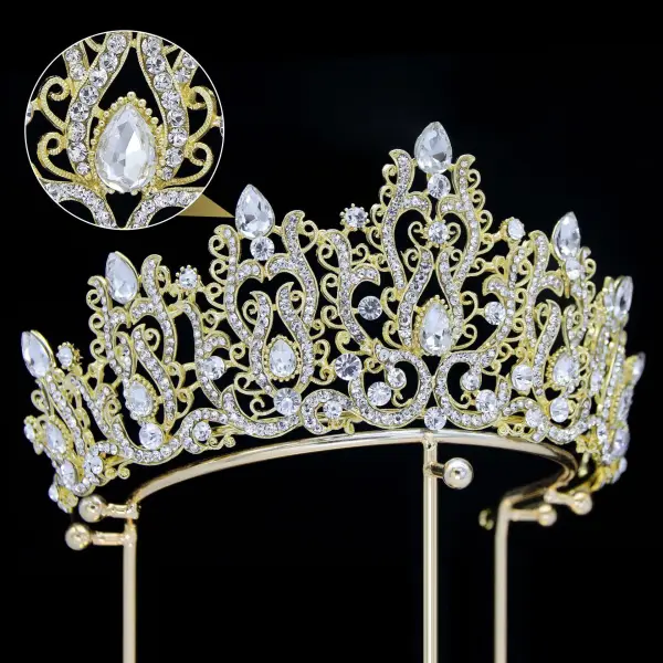 Charmant Doré Faux Diamant Alliage Accessoire Cheveux Mariage 2024 Mariage Couronner
