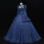 Vintage / Originale Bleu Marine Perlage Paillettes En Dentelle Fleur Robe De Bal 2023 Robe Boule Col Haut 3/4 Manches Longue Promo Robe De Ceremonie