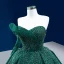High-end Dark Green Handmade  Beading Prom Dresses 2022 Ball Gown Strapless Backless Long Sleeve Chapel Train Prom Formal Dresses
